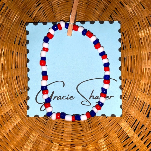 Jewelry - Handmade Red, White & Blue Beaded Bracelet